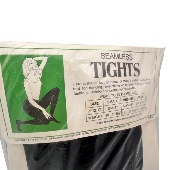 Vintage 70s Dance Exercise Tights Size Large solid black Non slip waistband - Picture 5 of 5